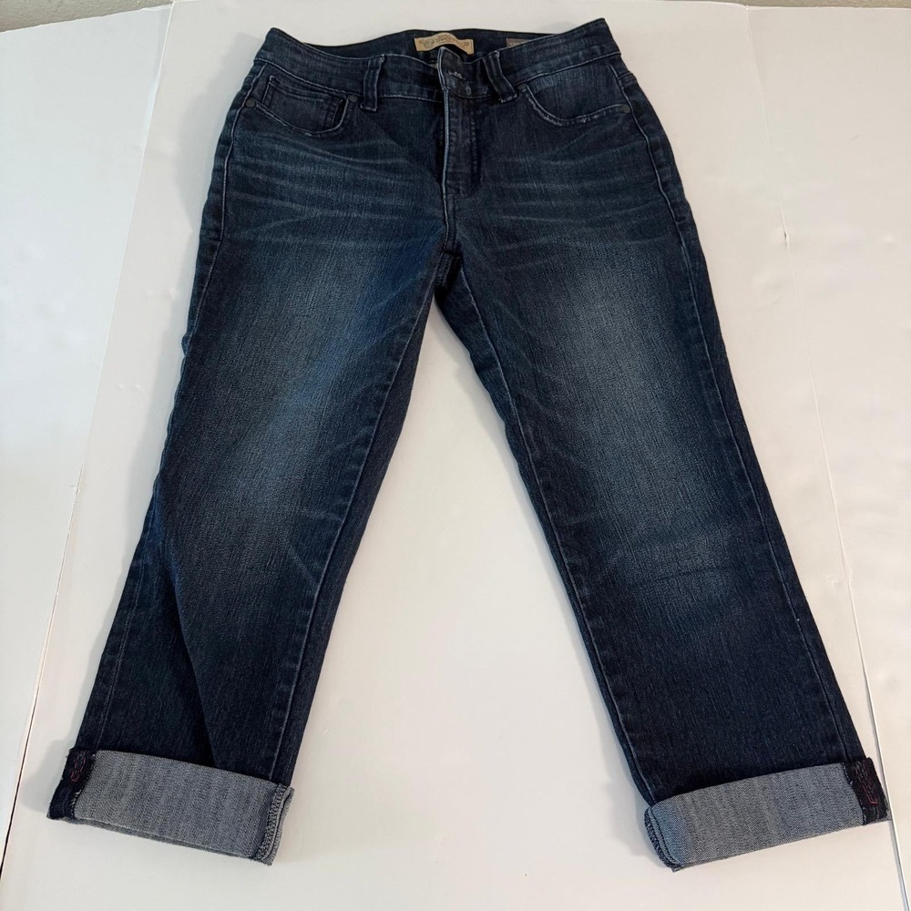 Nine West Vintage America Collection Boho Dark Wash Cuffed Jeans Size 2/26